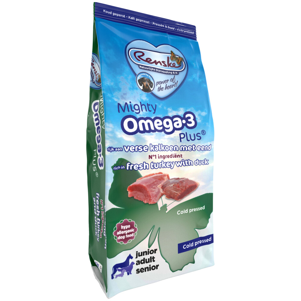 Renske Mighty Omega Plus Geperst Hondenvoer Kalkoen - Eend 15 kg