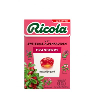 6x Ricola Keelpastilles Cranberry Suikervrij Doosje 50 gr