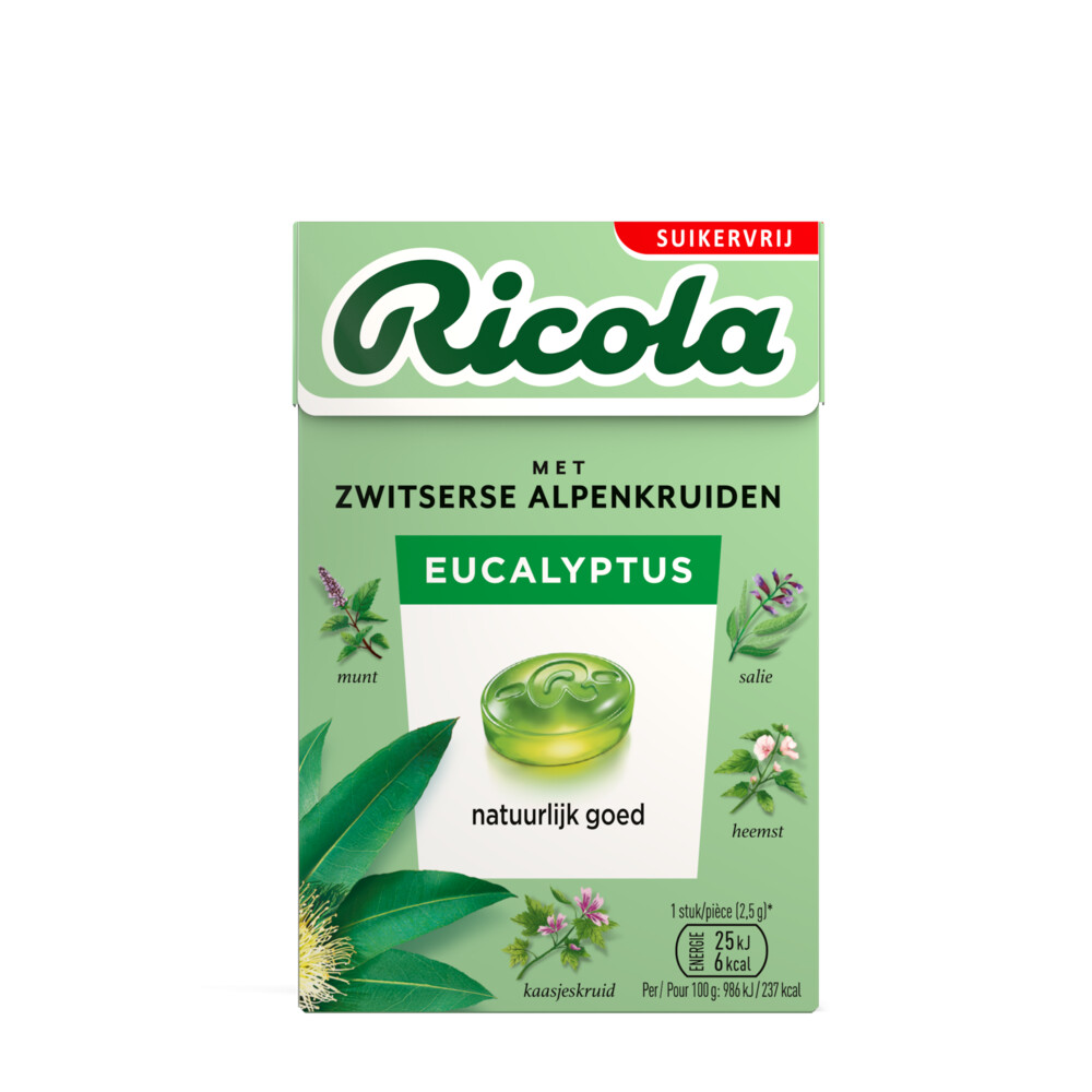 Ricola Keelpastilles Eucalyptus Suikervrij Doosje 50 gr