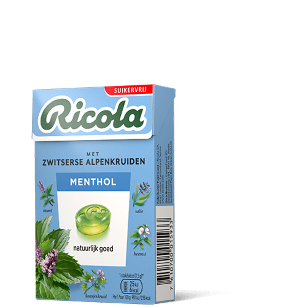 6x Ricola Keelpastilles Menthol Suikervrij Doosje 50 gr