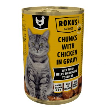 Rokus Kattenvoer Blik Kipbrokjes in Jus 415 gr