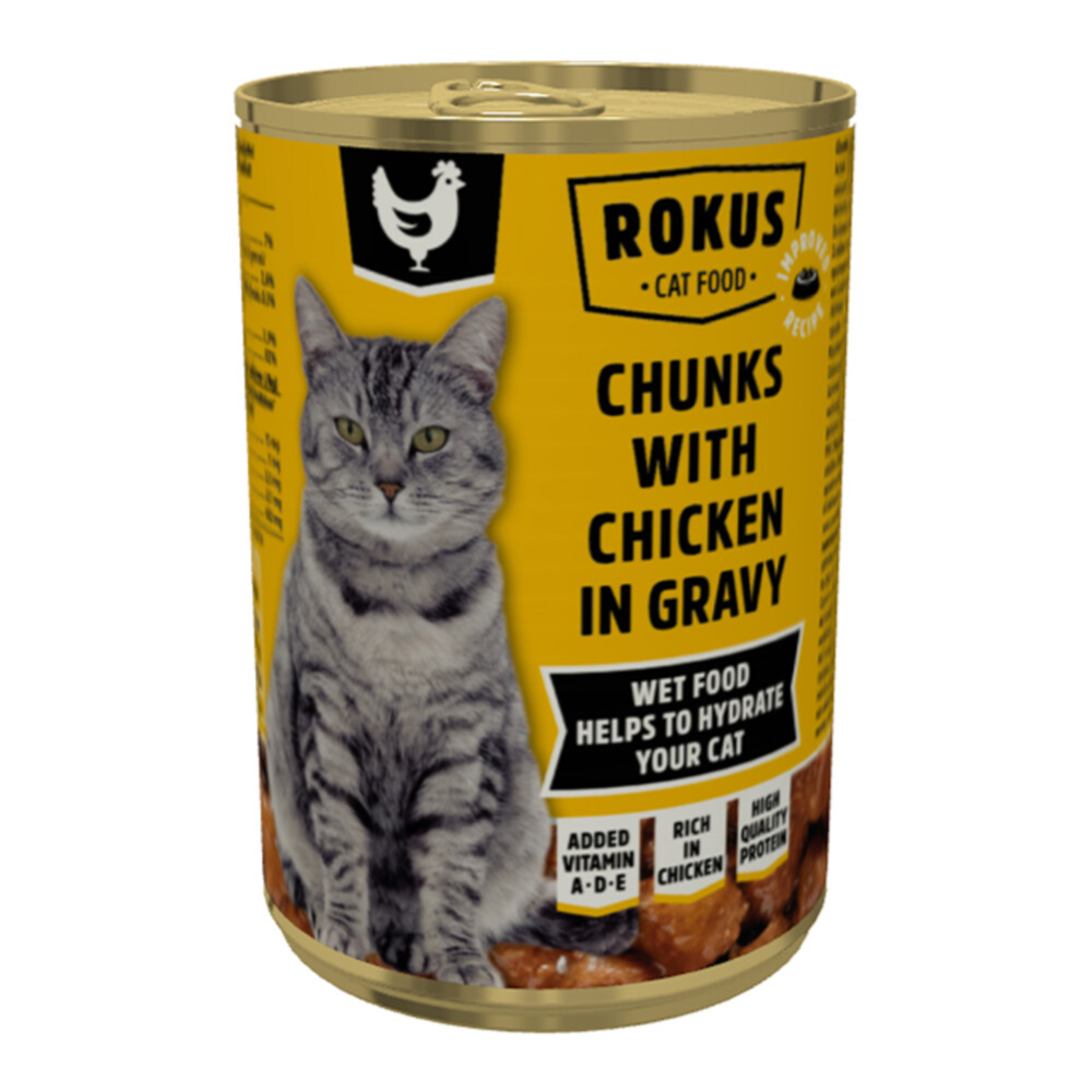 Rokus Kattenvoer Blik Kipbrokjes in Jus 415 gr