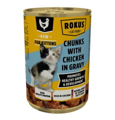 Rokus Kattenvoer Blik Kitten Kipbrokjes in Jus 415 gr