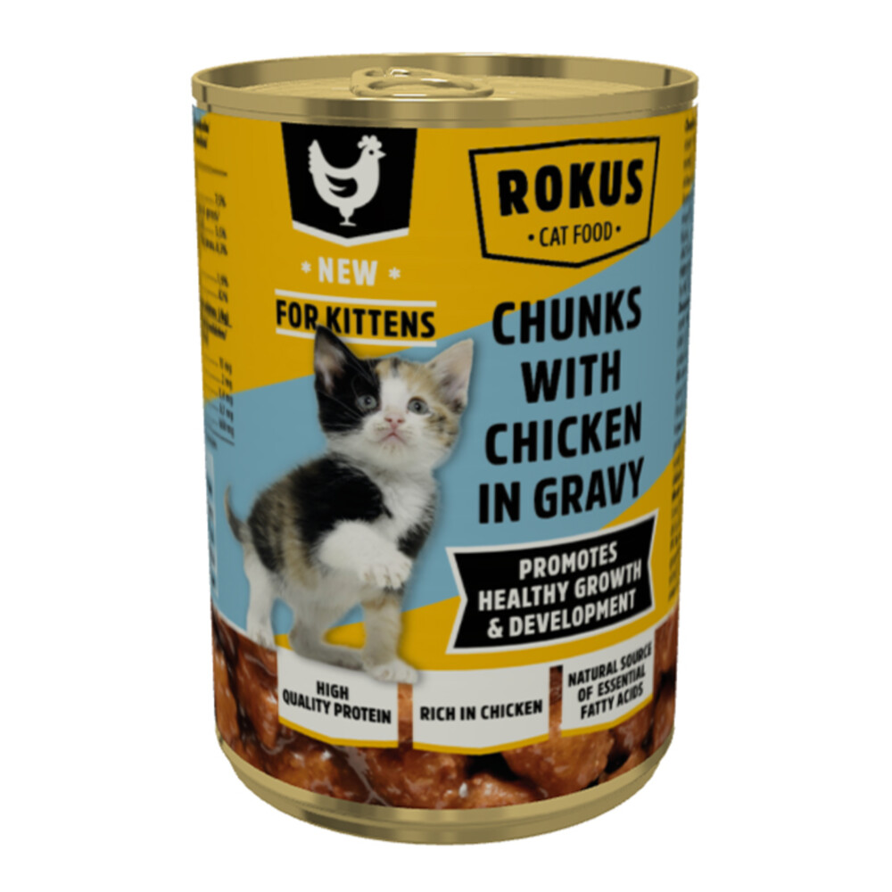 Rokus Kattenvoer Blik Kitten Kipbrokjes in Jus 415 gr