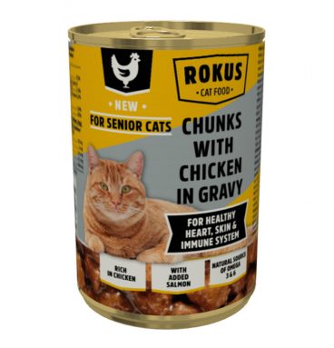 Rokus Kattenvoer Blik Senior 7+ Kipbrokjes in Jus 415 gr