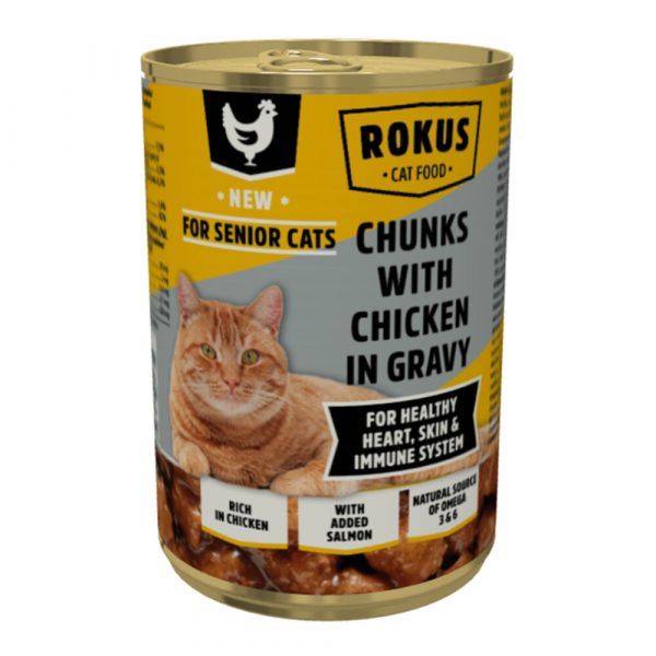 Rokus Kattenvoer Blik Senior 7+ Kipbrokjes in Jus 415 gr