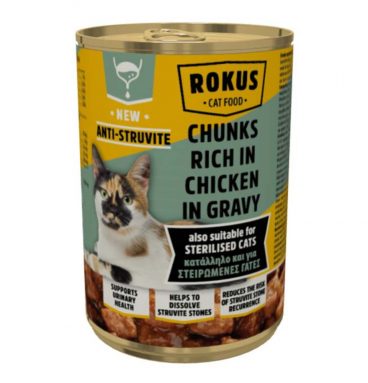 Rokus Kattenvoer Blik Sterilised Kipbrokjes in Jus 415 gr