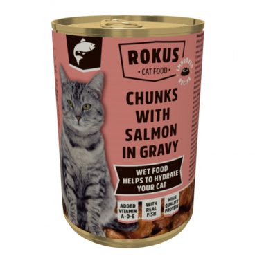 Rokus Kattenvoer Blik Stukjes Zalm in Jus 415 gr