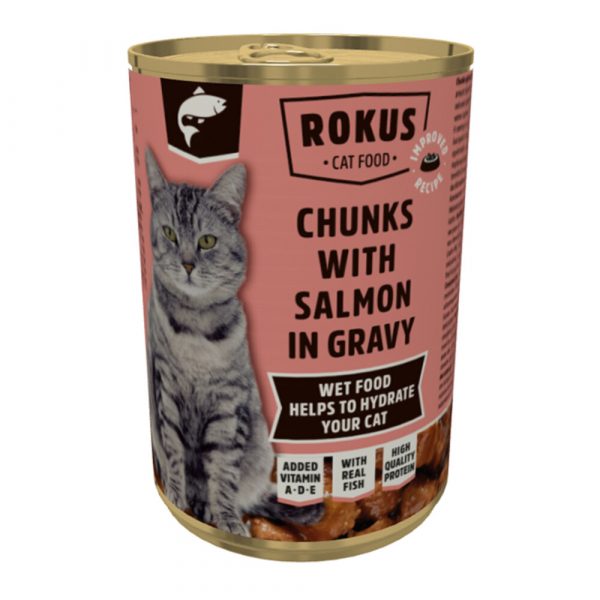 Rokus Kattenvoer Blik Stukjes Zalm in Jus 415 gr