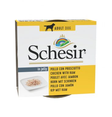 10x Schesir Hondenvoer Blik Jelly Kipfilet en Ham 150 gr