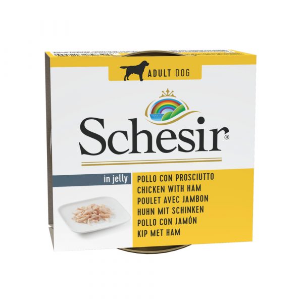 10x Schesir Hondenvoer Blik Jelly Kipfilet en Ham 150 gr