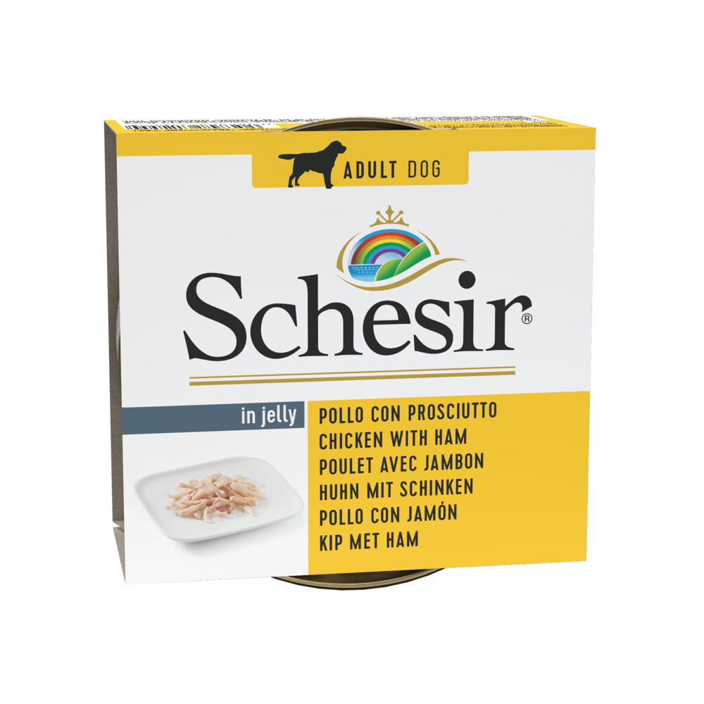 10x Schesir Hondenvoer Blik Jelly Kipfilet en Ham 150 gr