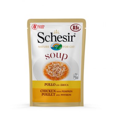 20x Schesir Katten Natvoer Soep Kip en Pompoen 85 gr