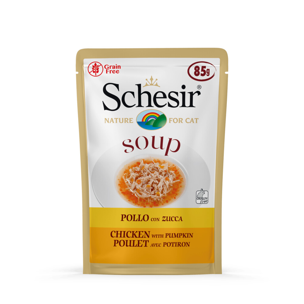 20x Schesir Katten Natvoer Soep Kip en Pompoen 85 gr