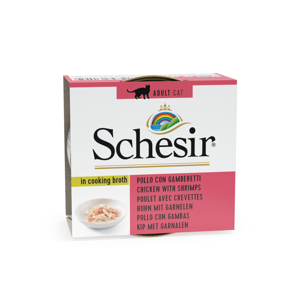 14x Schesir Kattenvoer Garnaal in Bouillon 70 gr