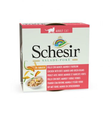 14x Schesir Kattenvoer Kip - Rund - Mango - Sperzieboon in Saus 85 gr