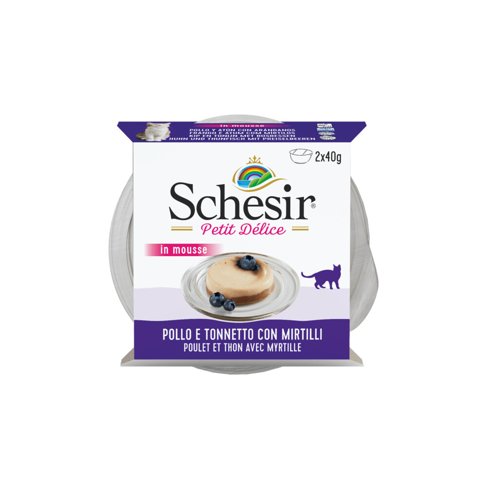 12x Schesir Kattenvoer Kip - Tonijn - Bosbes in Mousse 2 x 40 gr