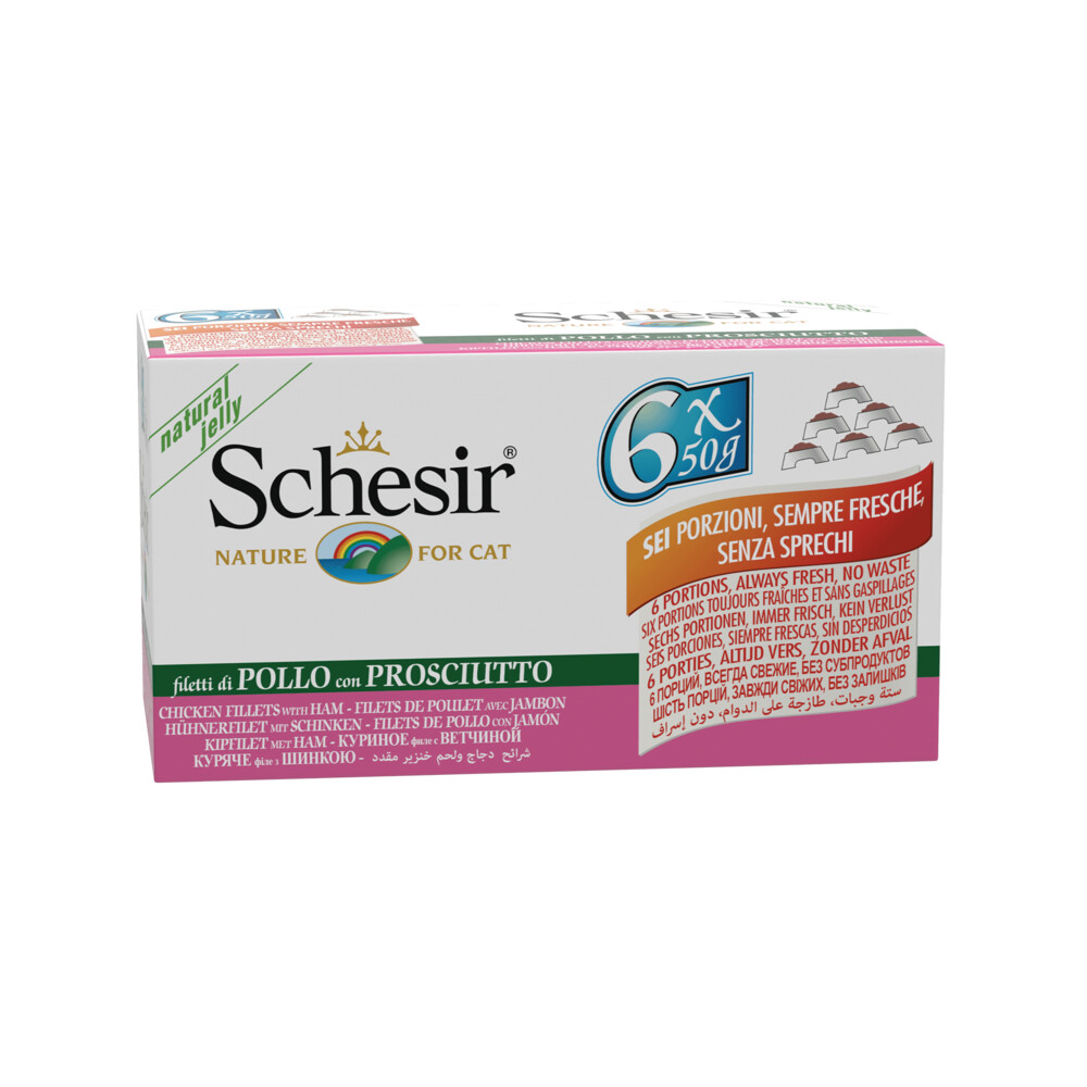 8x Schesir Kattenvoer Kipfilet - Ham 6 x 50 gr