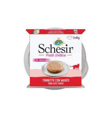 12x Schesir Kattenvoer Tonijn - Rund in Mousse 2 x 40 gr