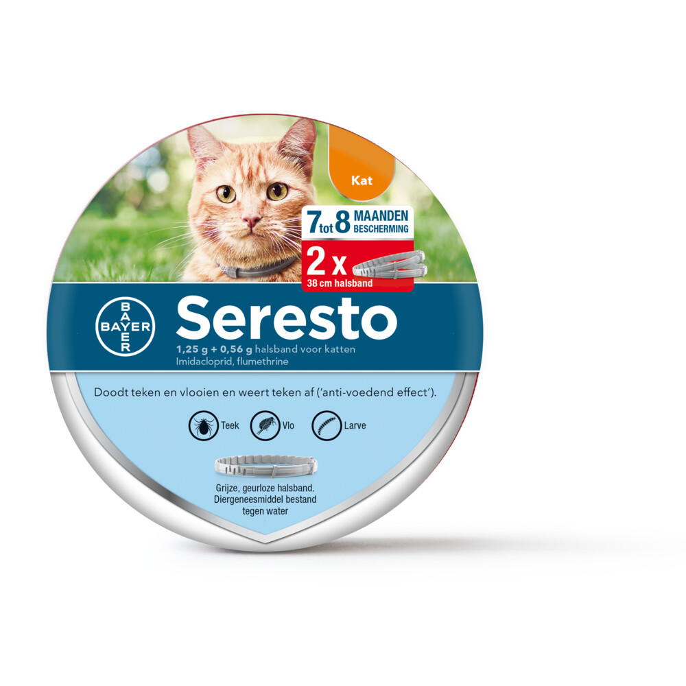 Seresto Anti Vlooien en Teken Halsband Kat 2-Pack tot 8 kg 38 cm