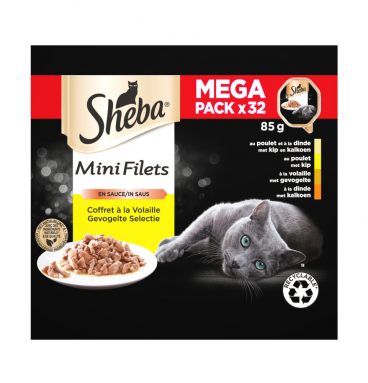 Sheba Mini Filets in Saus Megapack Selectie van Gevogelte 32 x 85 gr