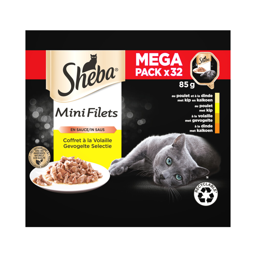 Sheba Mini Filets in Saus Megapack Selectie van Gevogelte 32 x 85 gr