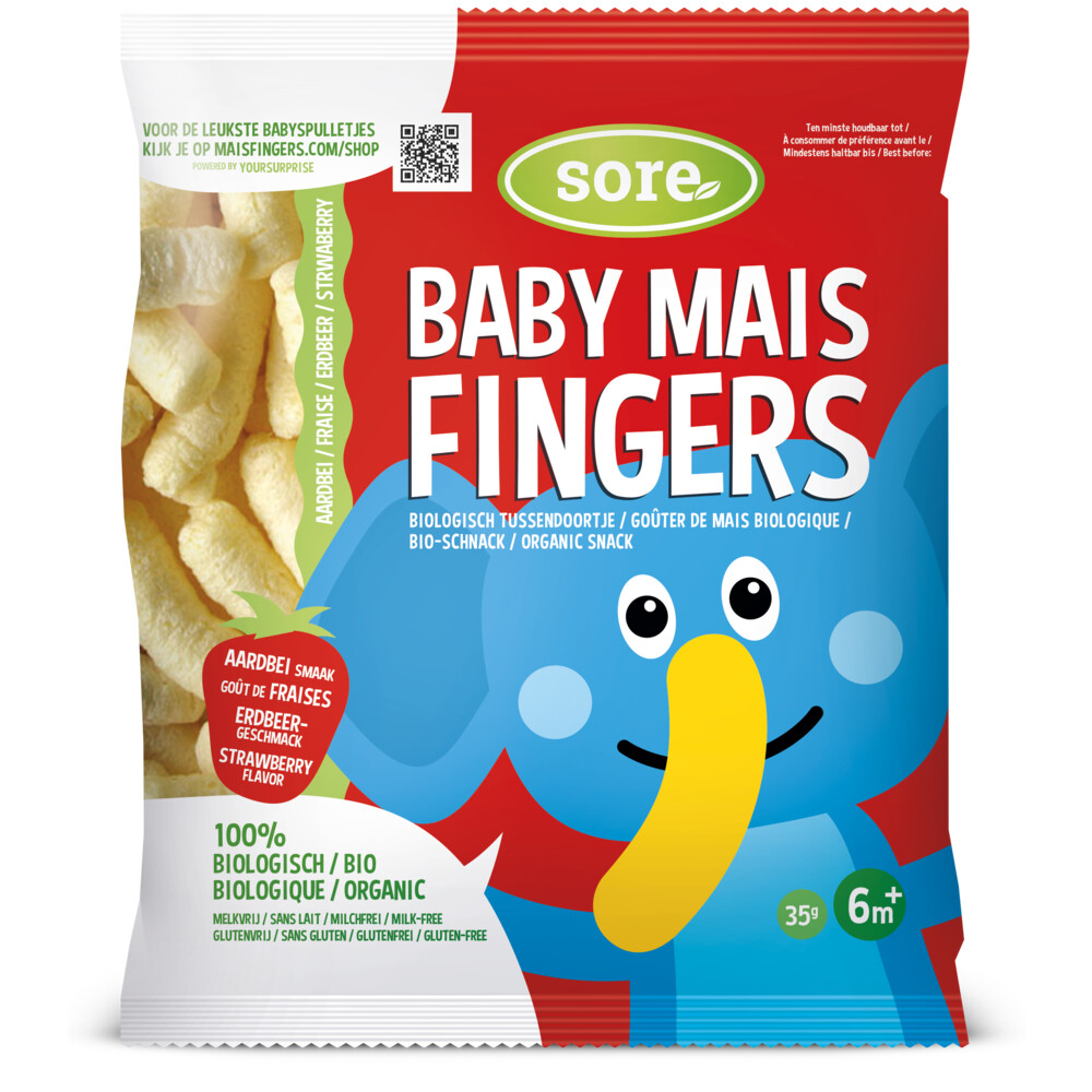 6x Sore Baby Maisfingers Aardbei 35 gr