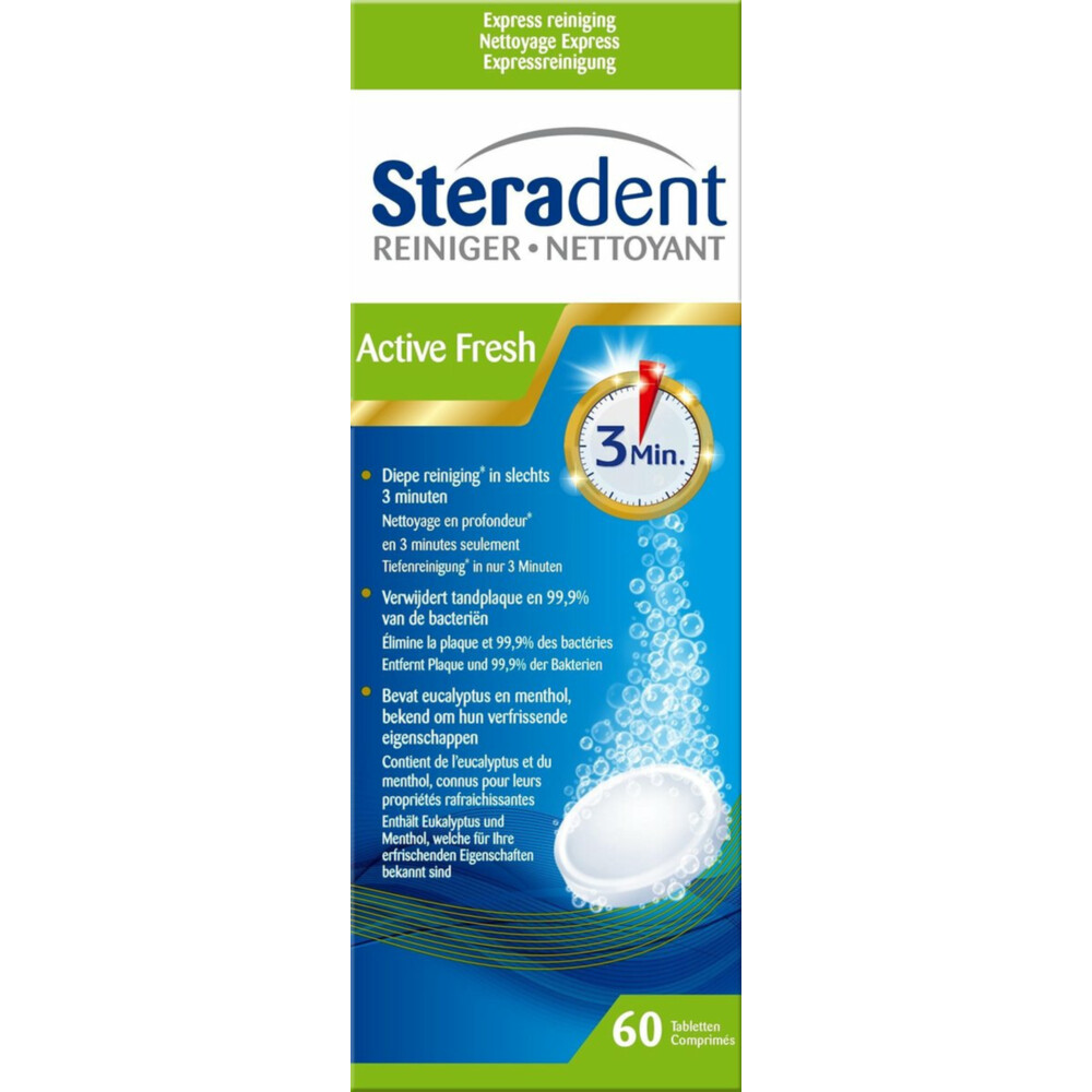 4x Steradent Active Fresh Kunstgebit Reiniger 60 tabletten