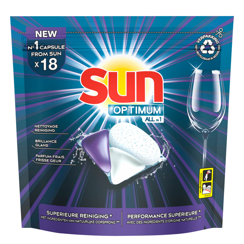 2x Sun Optimum All-in 1 Vaatwascapsules Regular 18 stuks