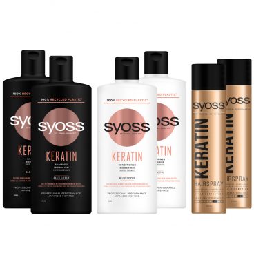 Syoss Keratin shampoo en conditioner&Max Hold haarspray Pakket