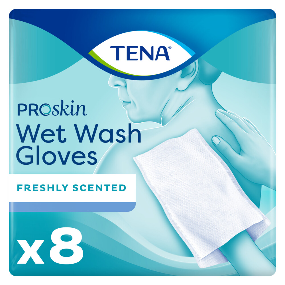 3x TENA Wet Wash Handschoen Frisse Geur 8 stuks