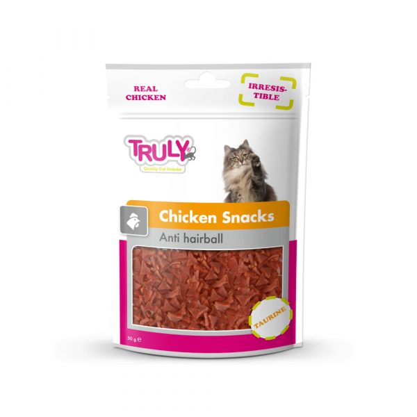 20x Truly Cat Snacks Anti-Haarbal met Kip 50 gr