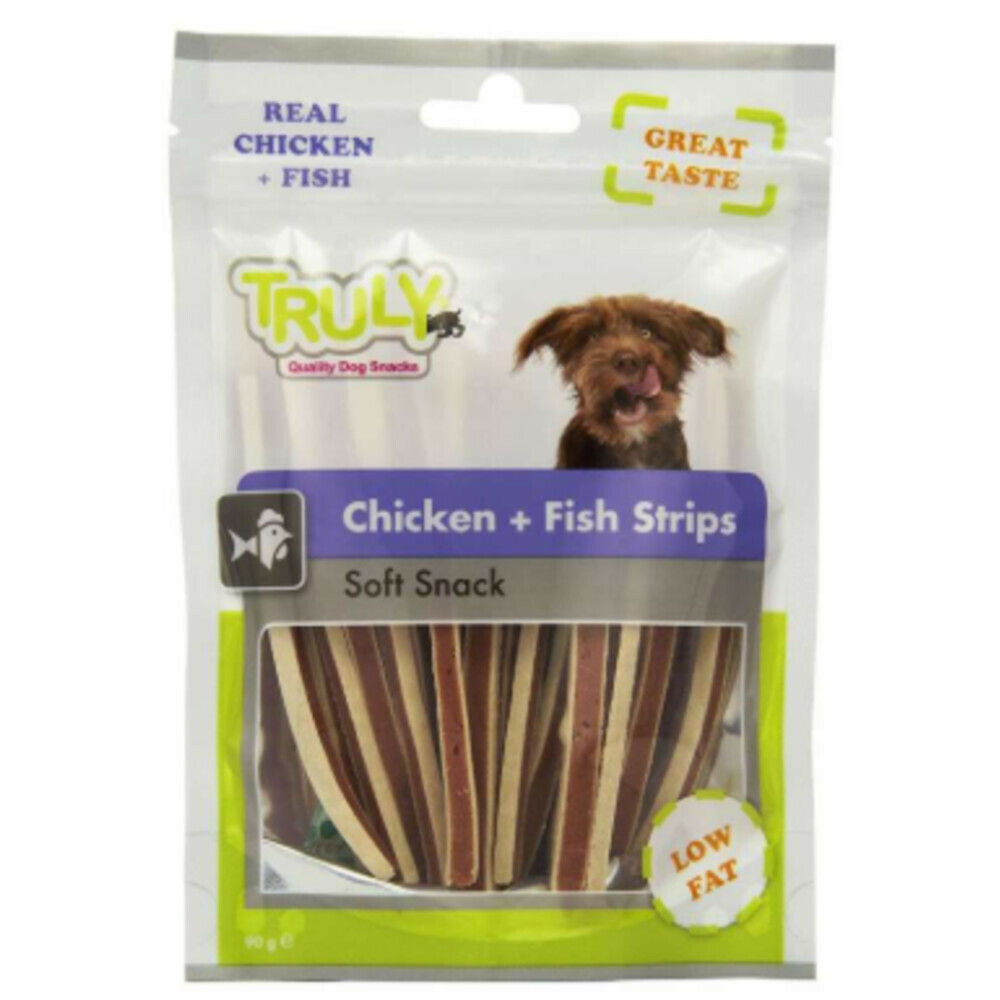 15x Truly Hondensnack Strips Chicken&Fish 90 gram