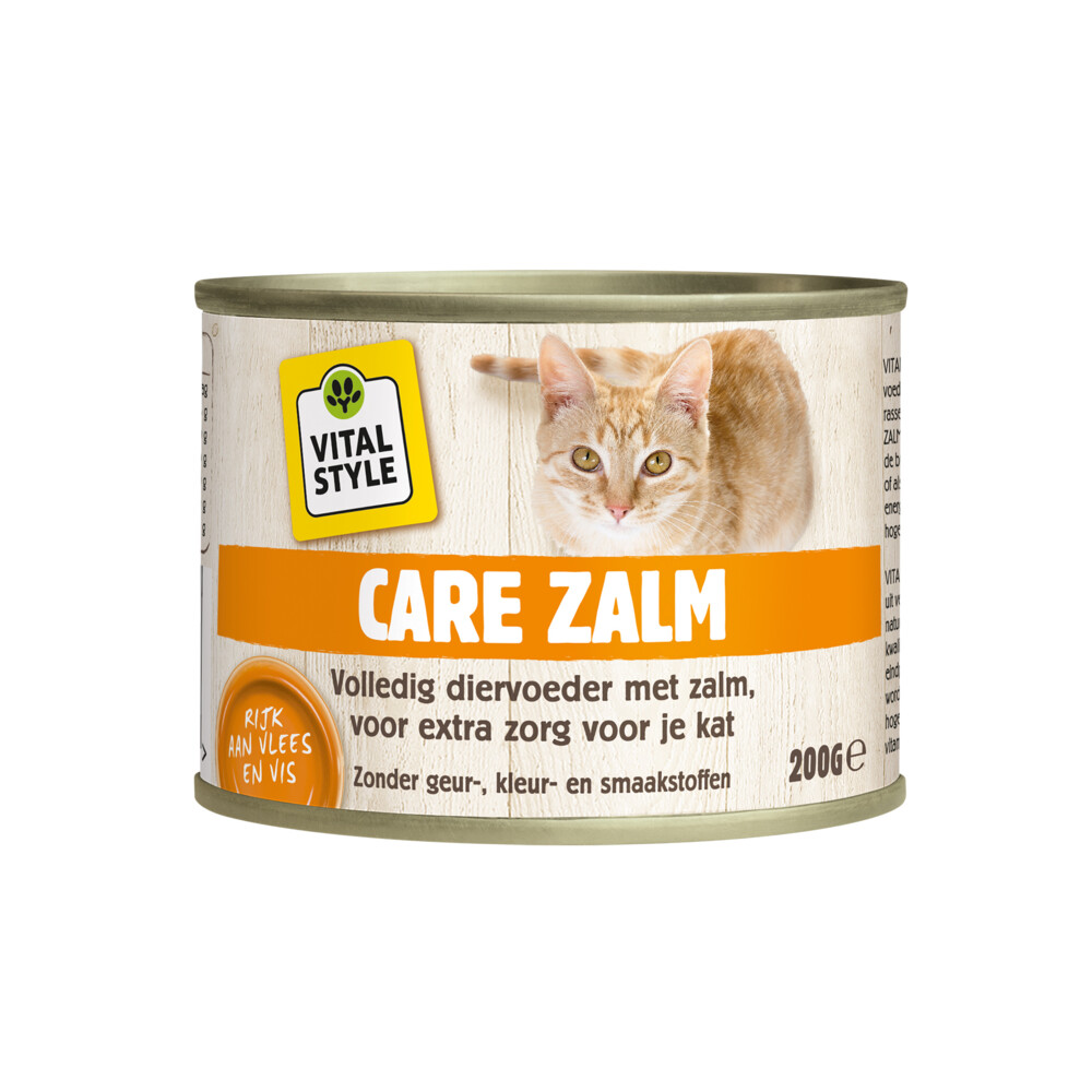 6x VITALstyle Kattenvoer Blik Care Zalm 200 gr