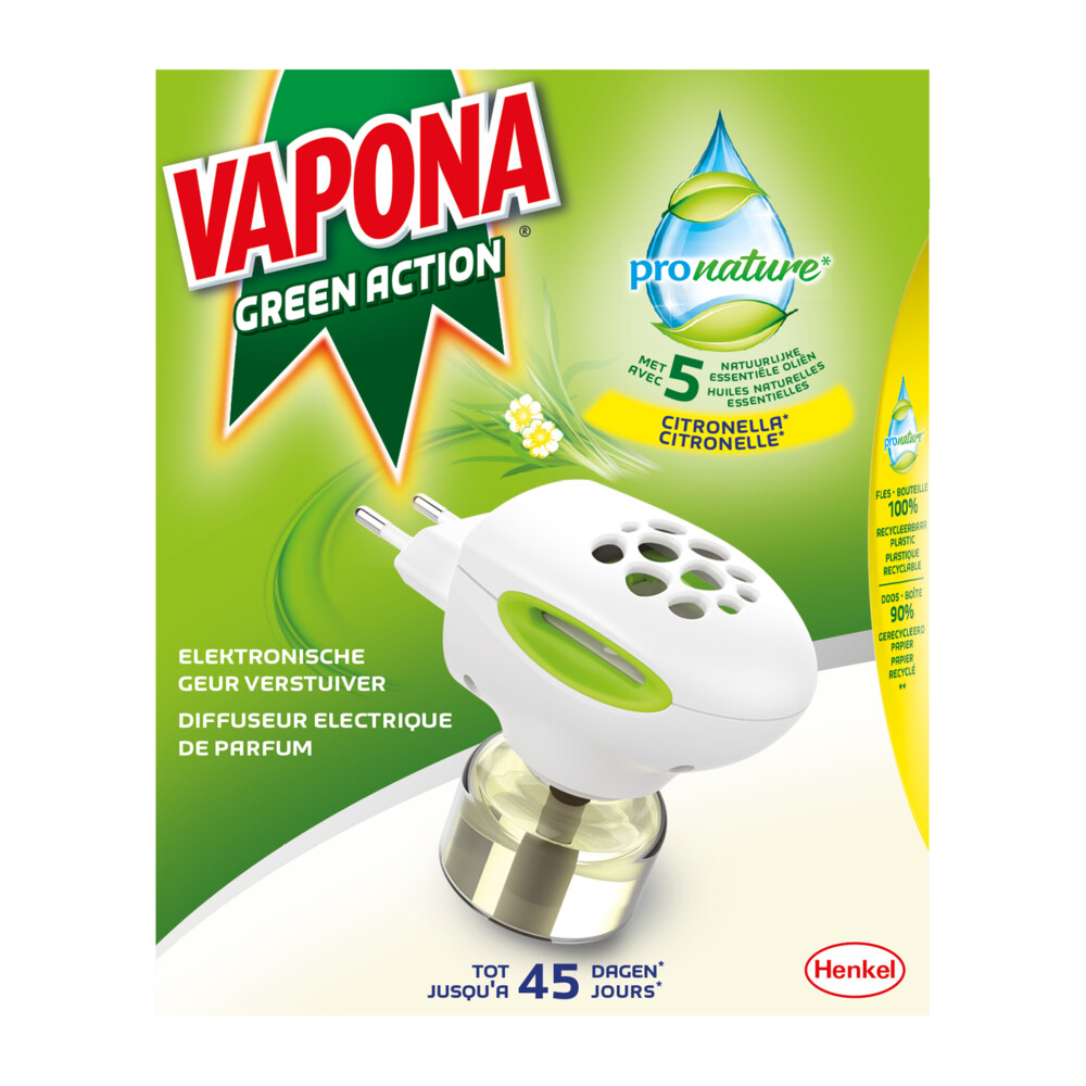 12x Vapona Pronature Green Action Elektronische Parfum Verstuiver 45 nachten