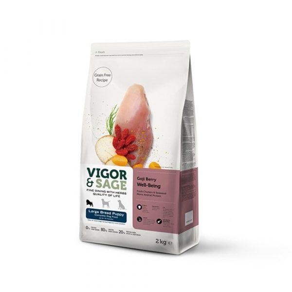 4x Vigor&Sage Hondenvoer Large Breed Puppy Well-Being Gojiberry 2 kg