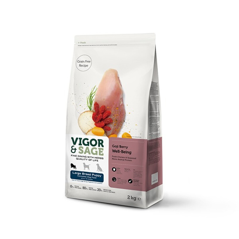 4x Vigor&Sage Hondenvoer Large Breed Puppy Well-Being Gojiberry 2 kg