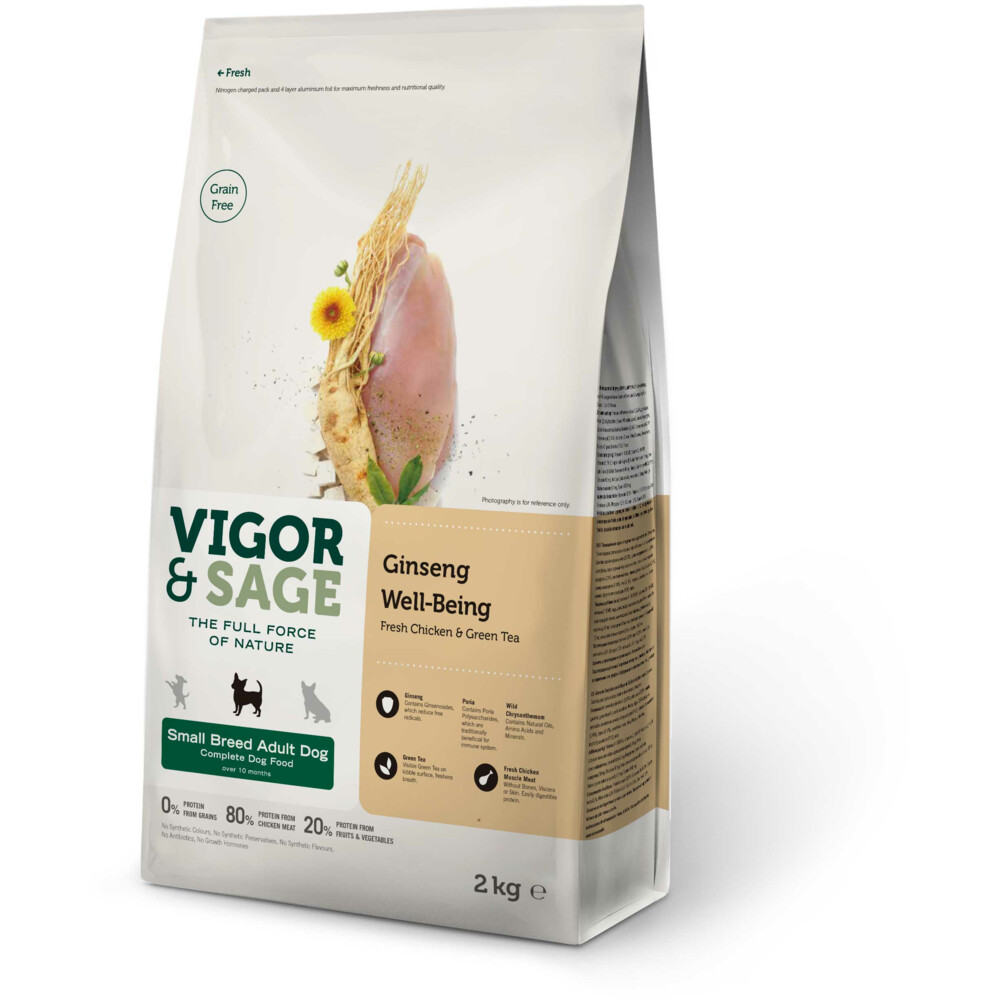 4x Vigor&Sage Hondenvoer Small Well-Being Ginseng 2 kg