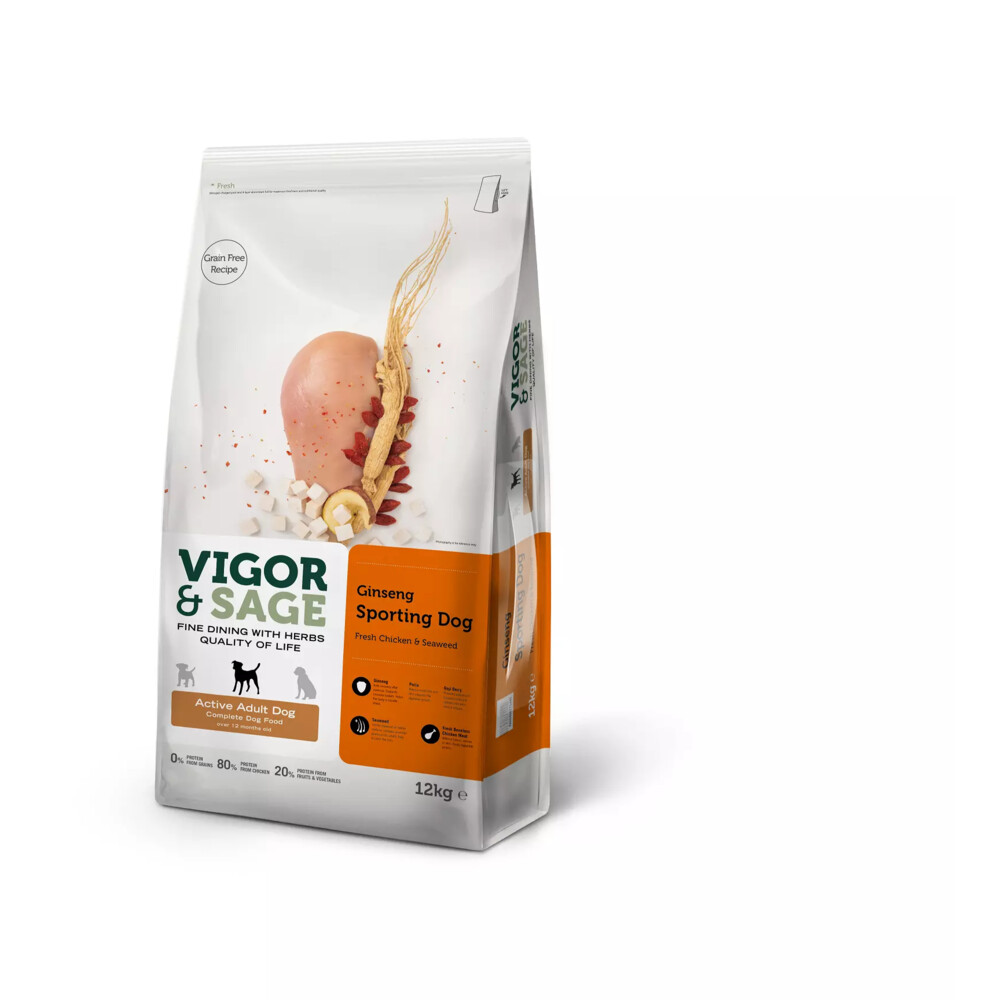 Vigor&Sage Hondenvoer Sport en Actief Ginseng 12 kg