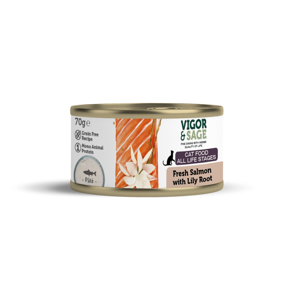 12x Vigor&Sage Kattenvoer Vers-in-Blik Zalm - Lily Root 70 gr