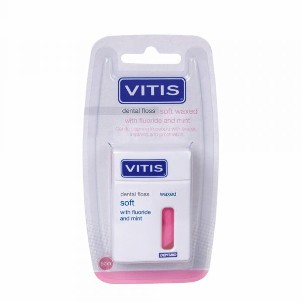 4x Vitis Soft Waxed Dental Floss Roze 50 mtr.