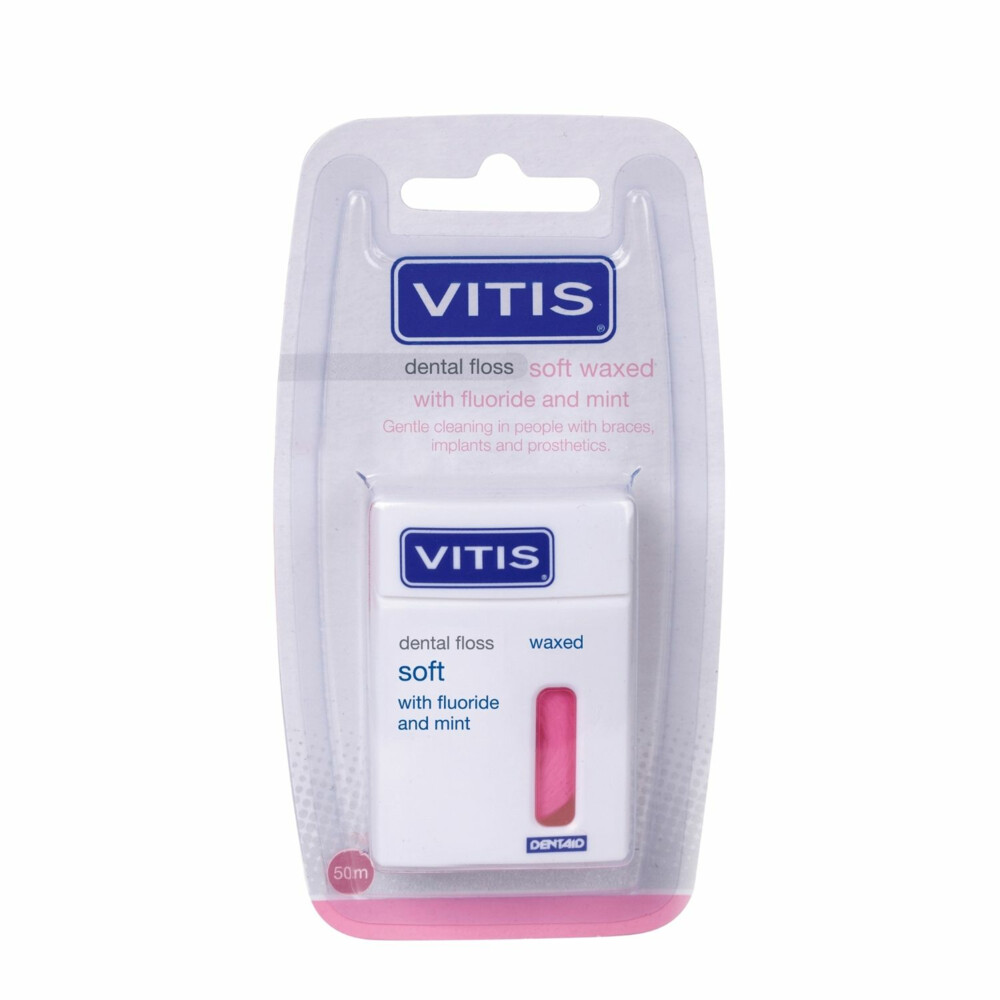 4x Vitis Soft Waxed Dental Floss Roze 50 mtr.