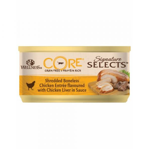 24x Wellness Core Kattenvoer Signature Selects Shredded Kip - Kippenlever 79 gr