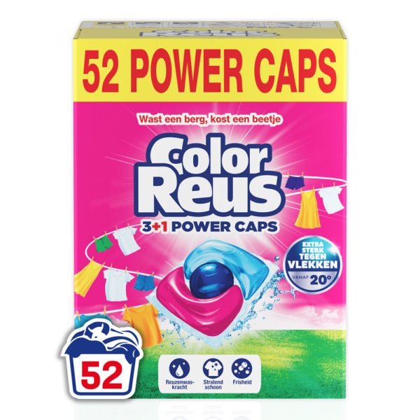 Witte Reus Wasmiddel Color Reus 3+1 Power Caps 52 Wasbeurten 2 x 26 stuks