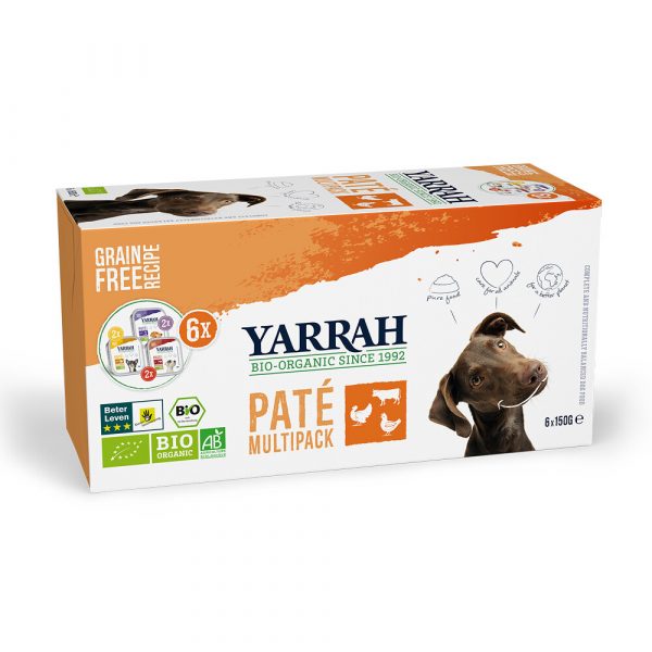 4x Yarrah Bio Hondenvoer Multipack Paté Graanvrij Kip - Kalkoen - Rund 6 x 150 gr