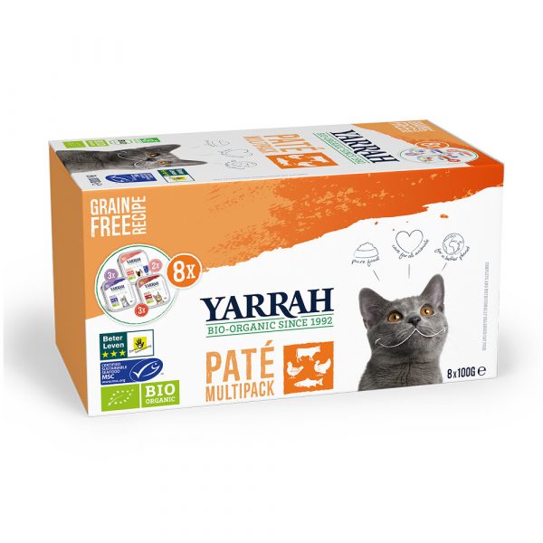 8x Yarrah Bio Kattenvoer Multipack Paté Graanvrij Kip - Rund 8 x 100 gr