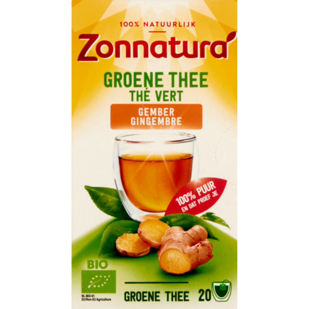 3x Zonnatura Groene Thee Bio Gember 20 stuks