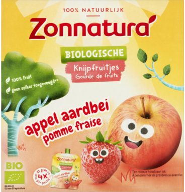 3x Zonnatura Knijpfruit Appel/Aardbei Biologisch 4 x 85 gr