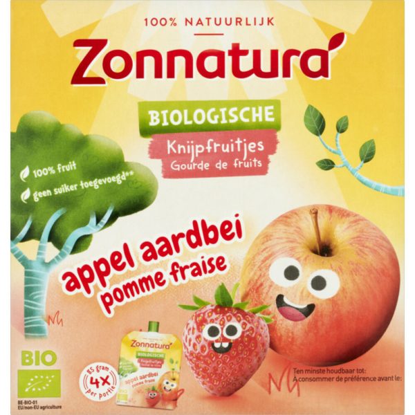 3x Zonnatura Knijpfruit Appel/Aardbei Biologisch 4 x 85 gr