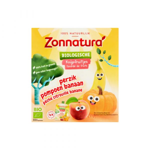 Zonnatura Knijpfruit Banaan/Pompoen/Perzik Biologisch 4 x 85 gr